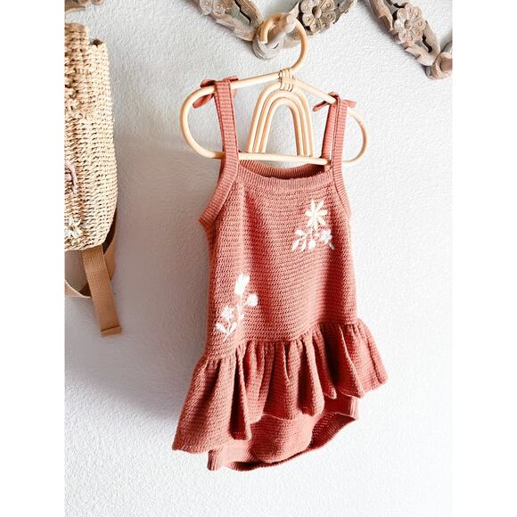 Lost In The Meadow Embroidered Soft Knit Peplum Romper Playsuit 2T/3T - Picture 3 of 9